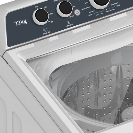 Lavadora Automática Mirage LMA022G | 22 kg | Carga Superior | 10 Programas | Tina de Acero Inoxidable | Alta Capacidad | Color Gris