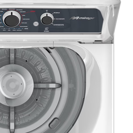 Lavadora Automática Mirage LMA022G | 22 kg | Carga Superior | 10 Programas | Tina de Acero Inoxidable | Alta Capacidad | Color Gris