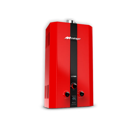 Boiler de Gas LP Mirage FLUX 6L/min | Cero Presión de Agua | Encendido Automático | Color Rojo | Instantáneo | Bajo Consumo