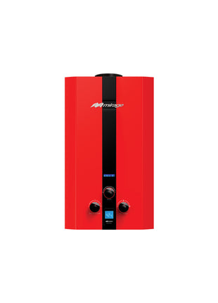 Boiler de Gas LP Mirage FLUX 16L/min | Baja Presión de Agua | Encendido Automático | Alta Capacidad | Color Rojo | Hasta 3 Servicios