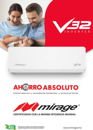 INVERTER V32 / SOLO FRÍO, 1 TON, 110 V, Minisplit, Blanco, 12000 BTU, R32 Bajo Impacto Ambiental, 17.4 SEER
