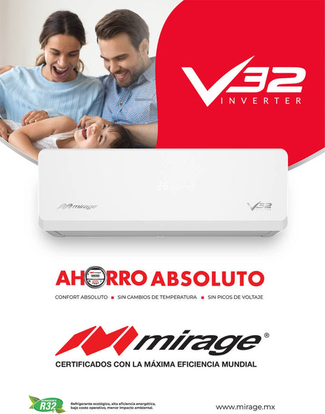 INVERTER V32 / SOLO FRÍO, 1 TON, 110 V, Minisplit, Blanco, 12000 BTU, R32 Bajo Impacto Ambiental, 17.4 SEER