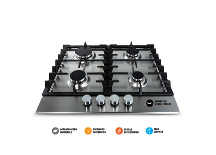 🔥 Parrilla SPARX MPS60GB de Gas | 4 Quemadores | Acero Inoxidable | Encendido Electrónico | Parrillas de Hierro Fundido | 60 cm de Ancho